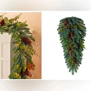 New Balsam Hill 6’ Christmas Garland & 3’ Teardrop Door Swag Set Mountain Meadow